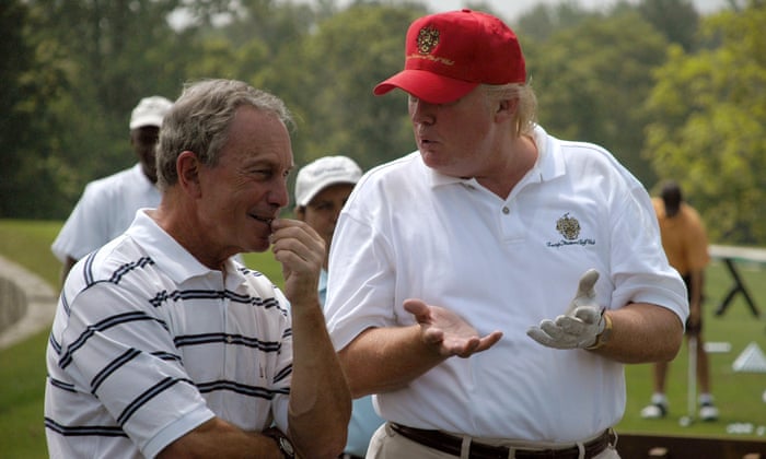 Donald Trump and Mike Bloomberg in conversation during their gulf game